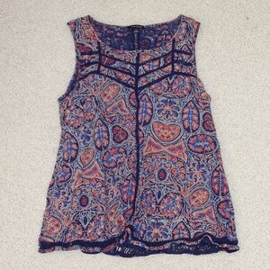 Lucky Brand Blue and Orange Paisley Top